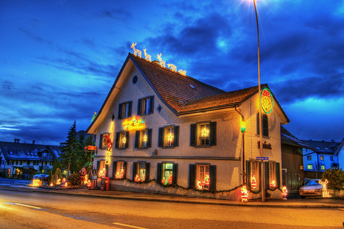 christmas sunset house night clouds lights restaurant switzerland nikon colorful wideangle 12mm zürich hdr gossau d300 photomatix photomatic grüt freieck