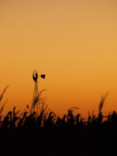 sunset windmill rural illinois corn