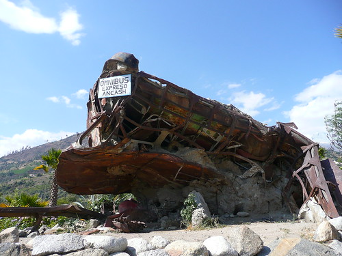 Avalanche-crushed bus, Yungay, Peru