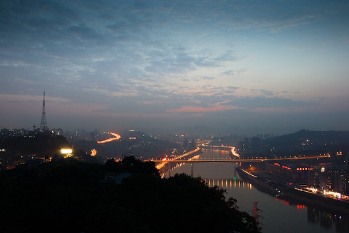 city bridge light night river chongqing sunsit skey