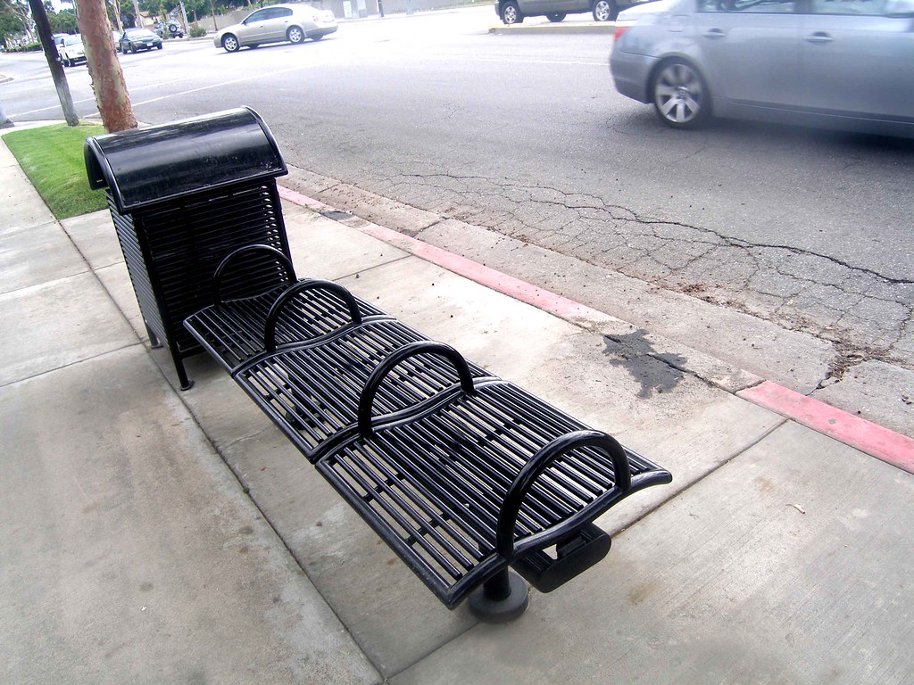 Anti-Homeless Bench and Trash Receptacle