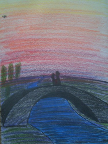 bridge sunset people color love pencil drawing together colorpencil
