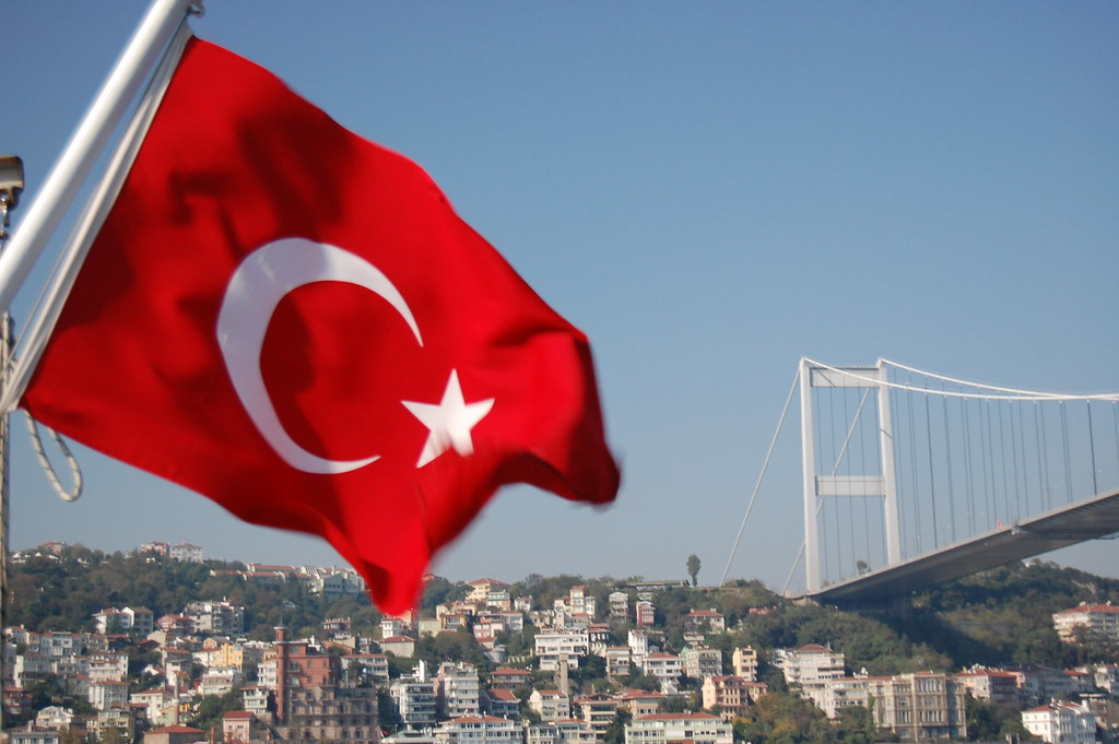 Bosphorus Bridge and Turkish Flag