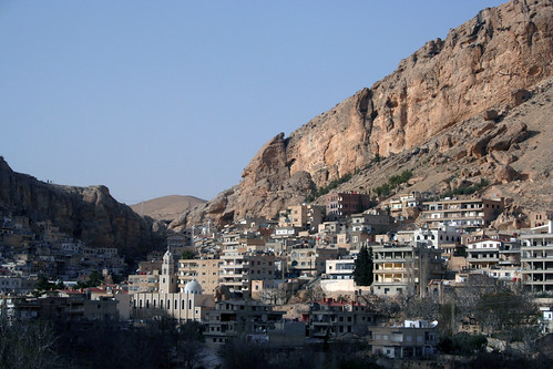 sky cliff building rock stone buildings town hill cliffs hills syria maaloula سوريا سورية maloula سوريّة معلولا‎ geo:lat=33837654 geo:lon=36549679