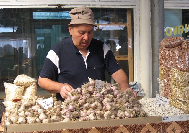 Garlic seller, Gura Humorului, Southern Bucovina, Romania