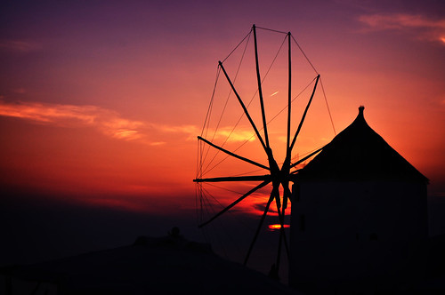 sunset windmill santorini greece oia
