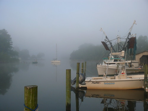 morning fog sailboat boat northcarolina shrimp oriental trawl