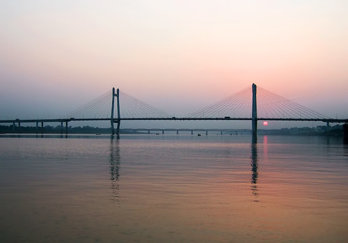 bridge sunset india river evening finepix fujifilm boatride allahabad yamuna f31fd