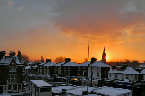 houses urban snow london church station sunrise rooftops south shops southlondon foresthill se23