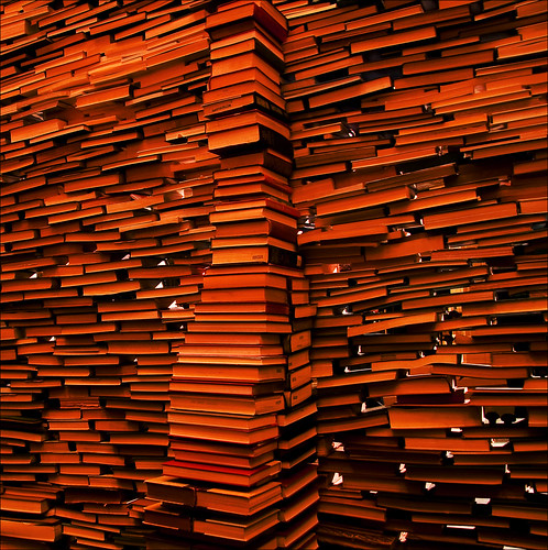 red orange toronto pattern books holes 2008 stacked nuitblanche artinstallation barbera 500x500 wallofbooks canoneos400d booksculpture tombendtsen everythingyouneedtoknowaboutexplore thesecretsofexplore 7488133 exploredbyme