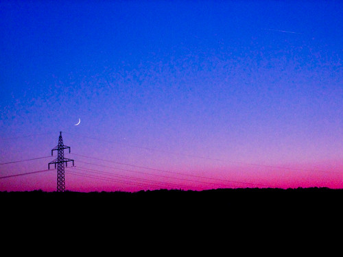 winter sunset sky moon power pole