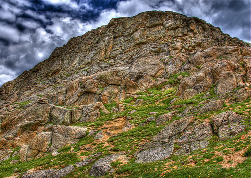 blue sky mountain green clouds colorado rocks rocky peak wildflowers geology hdr photomatix 200807