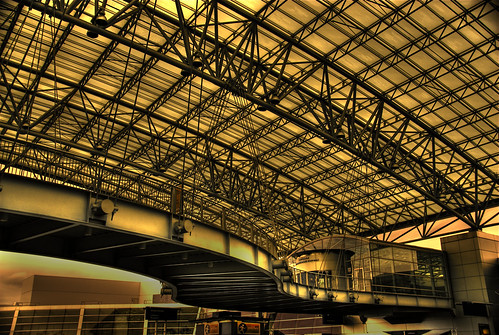 bridge glass architecture oregon portland airport footbridge steel pedestrian skybridge pdx canopy span hdr bridging photomatix bridgepixing bridgepix 200807