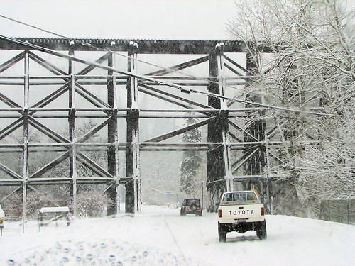 railroad winter snow storm mountains cold west track jeep idaho toyota 4wheeling clearwater tresle