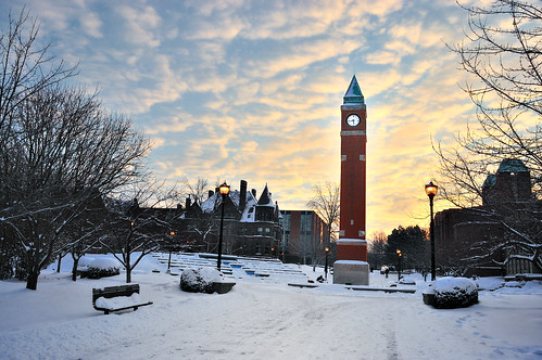 winter snow tower clock lamp saint clouds sunrise louis nikon university hdr slu