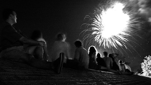 roof friends bw backlight fireworks silhouettes backlit 4thofjuly ashevillenc lumixlx1 watchingafireworksshow googleavl isupportgooglefiberasheville