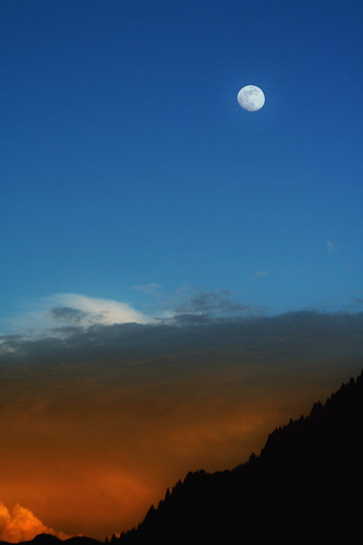 sunset moon clouds