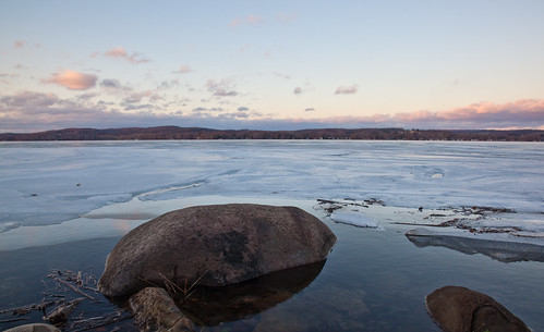 winter sunset lake newyork ice melting rocks chautauqua