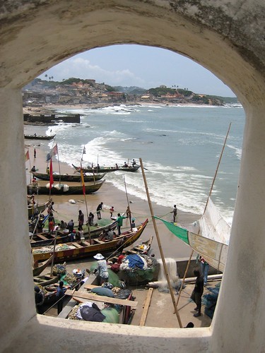 africa beach window boats fishermen atlantic ghana capecoast