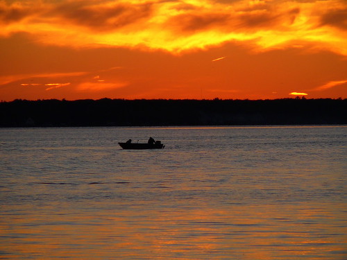 sunset silhouette landscape fishing fishermen michigan cadillac lakemitchell lakemitchel