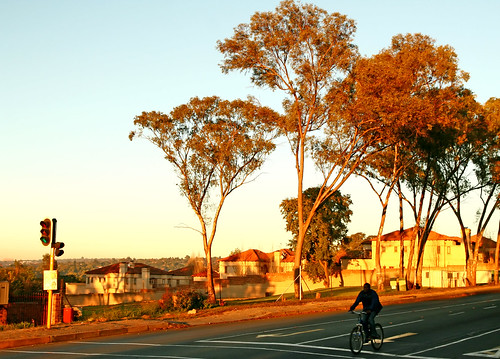 street sunrise southafrica cyclist suburban lastday johannesburg sandton gauteng jozi joburgdawn