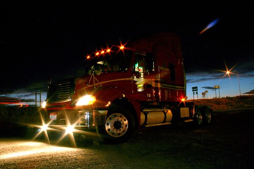 sunset red tractor night truck lights big dusk doug columbia semi rig bobtail freightliner andrus