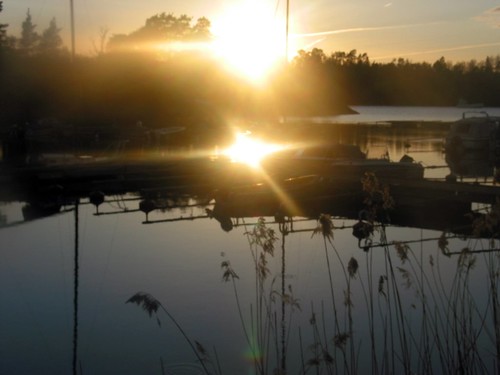 sunset sun water harbor sweden