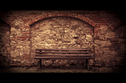 red brick colors yellow stone wall sepia digital germany dark bench geotagged bayern bavaria nikon europe mood tl framed empty atmosphere d200 nikkor dslr toned vignette irsee 18200mmf3556 utatafeature manganite nikonstunninggallery repost1 date:year=2008 date:month=september date:day=17 klosterirsee geo:lat=4791069 geo:lon=10575365 format:orientation=landscape format:ratio=21