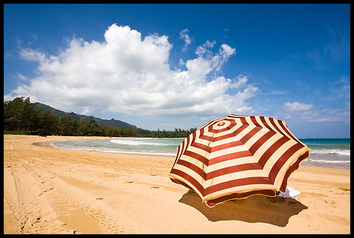 ocean beach umbrella landscape island hawaii interestingness postcard scenic towel kauai tropical 25065 ahit compaula
