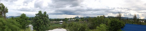 panorama rain clouds river thailand karst riverkwai