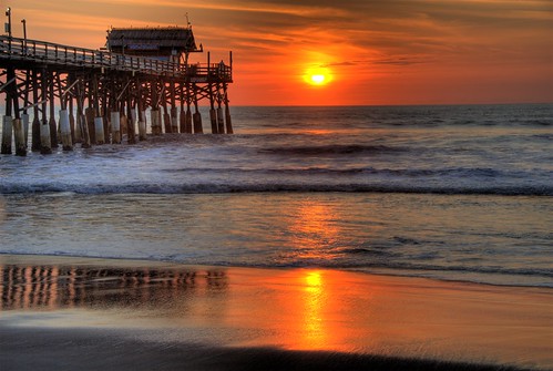 ocean morning sunset orange sun beach sunrise pier waves florida cocoa hdr