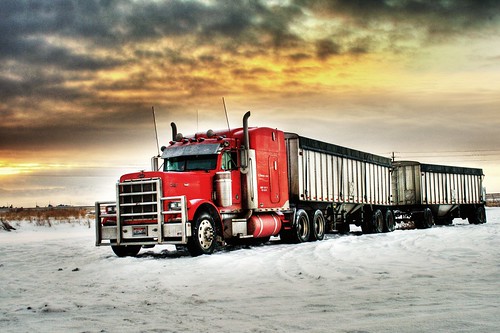 road winter red snow tractor cold ice clouds train truck sunrise dawn big grain semi idaho rig hdr peterbilt 379 worldtruck