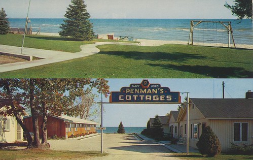 vintage michigan postcard swings motel cottages beachview dualview tawasbay entranceview penmans