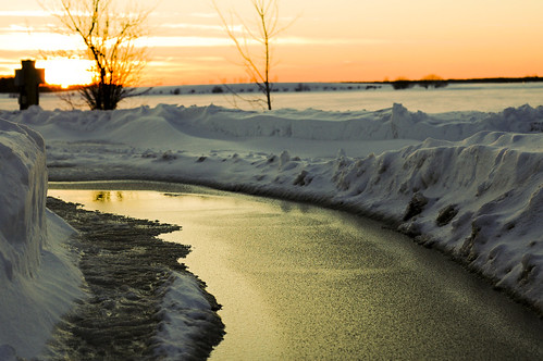 sunset snow water melt