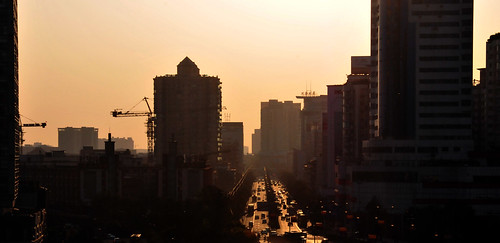 china sunset building cars buildings glow clear chengdu sichuan