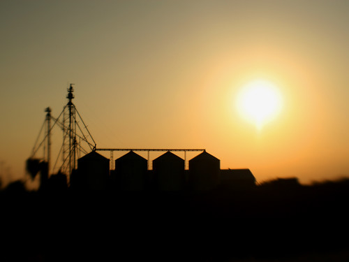sunset silhouette lensbaby indiana romney grainelevators