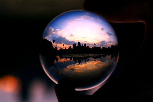 travel reflection water colors architecture clouds sunrise temple ruins asia cambodia southeastasia khmer angkorwat sphere refraction siemreap angkor flickrblog silhouet crystalball abigfave anawesomeshot keesstraver
