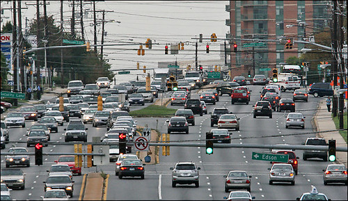 Rockville Pike, looking north, which Montgomery planners want to transform into a network of urban villages.