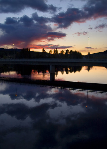 bridge sunset sky reflection water norway evening waterscape trysil