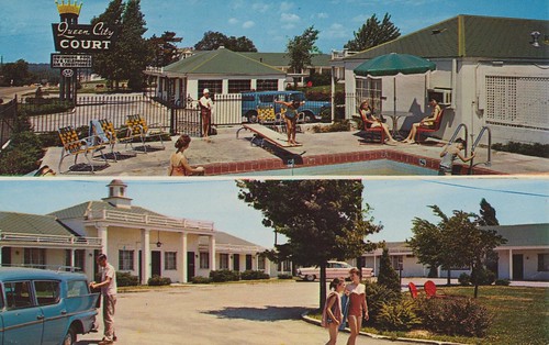 kids umbrella vintage postcard motel missouri independence aaa divingboard queencity poolview dualview
