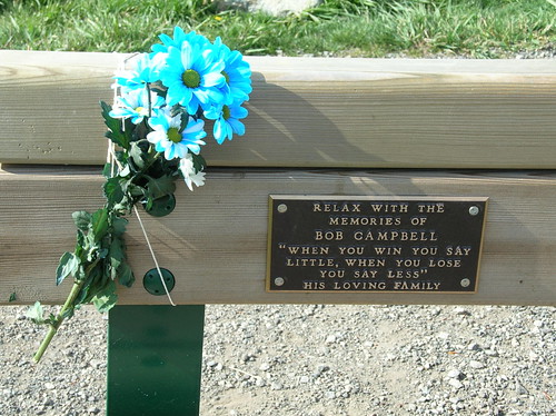 bench marker and flower