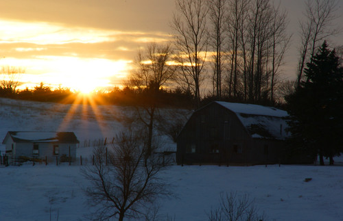 trees sunset clouds farm horizon barns christmasday earlyevening ruralminnesota