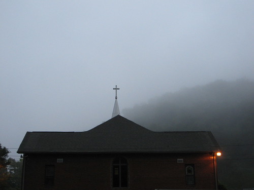 morning mountain church fog sunrise early cross kentucky steeple holy trinity crucifix appalachia harlan