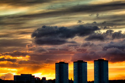 sunset clouds skyscrapers aberdeen hdr seaton