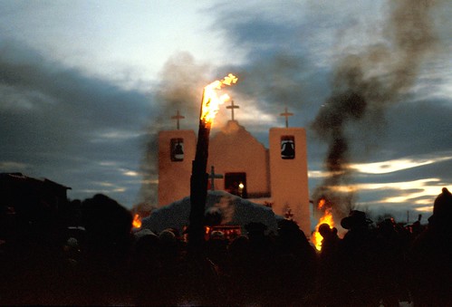 christmas sunset shadow film church fire pentax dusk smoke ceremony slide scan nativeamerican torch taos taospueblo