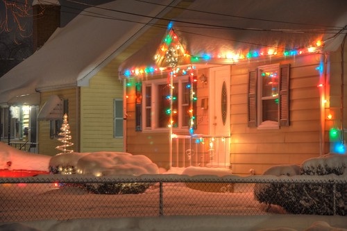Snow and Christmas Lights in HDR