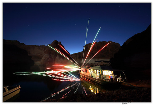 longexposure camping house reflection night boat utah fireworks houseboat escalante lakepowell romancandles