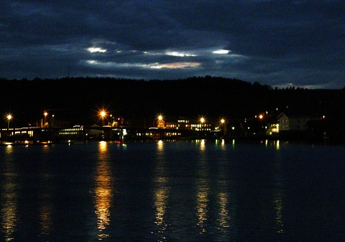 water norway night reflections river dark scenery cityscape porsgrunn telemark