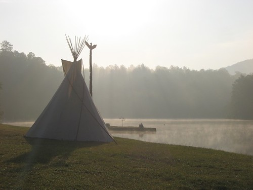 camp lake fog sunrise island order over totem pole indians arrow teepee knob raven oa garymeyer