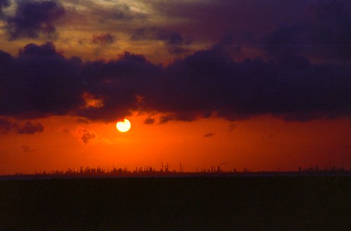 city sunset orange sun industry coast smog industrial texas pollution oil refinery chemical petroleum refining refine